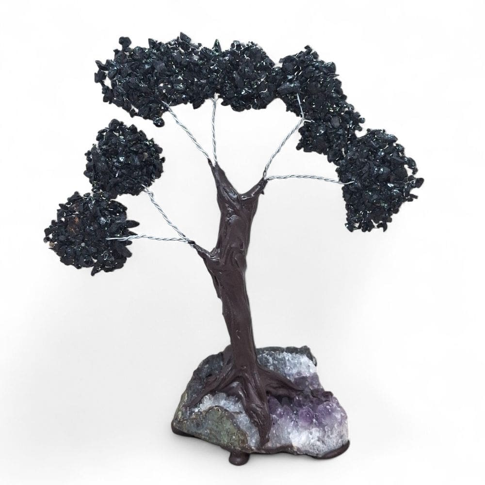 Árvore Pedra Turmalina Negra com Base Drusa Ametista 17 cm