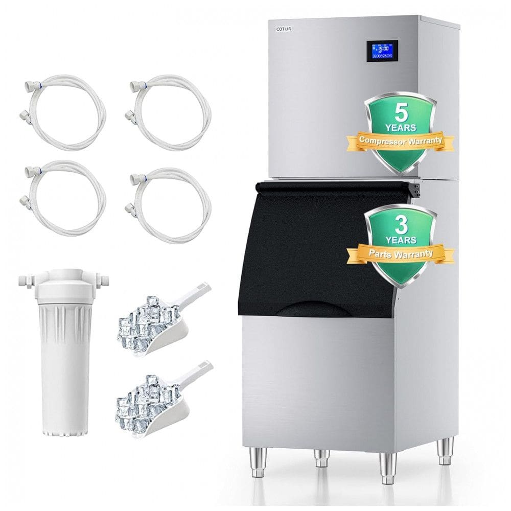 Máquina de Gelo Comercial COTLIN 200 kg 24H com Depósito de 159 kg, Compressor SECOP, Gelo Pronto em 515 minutos, Filtro de Água