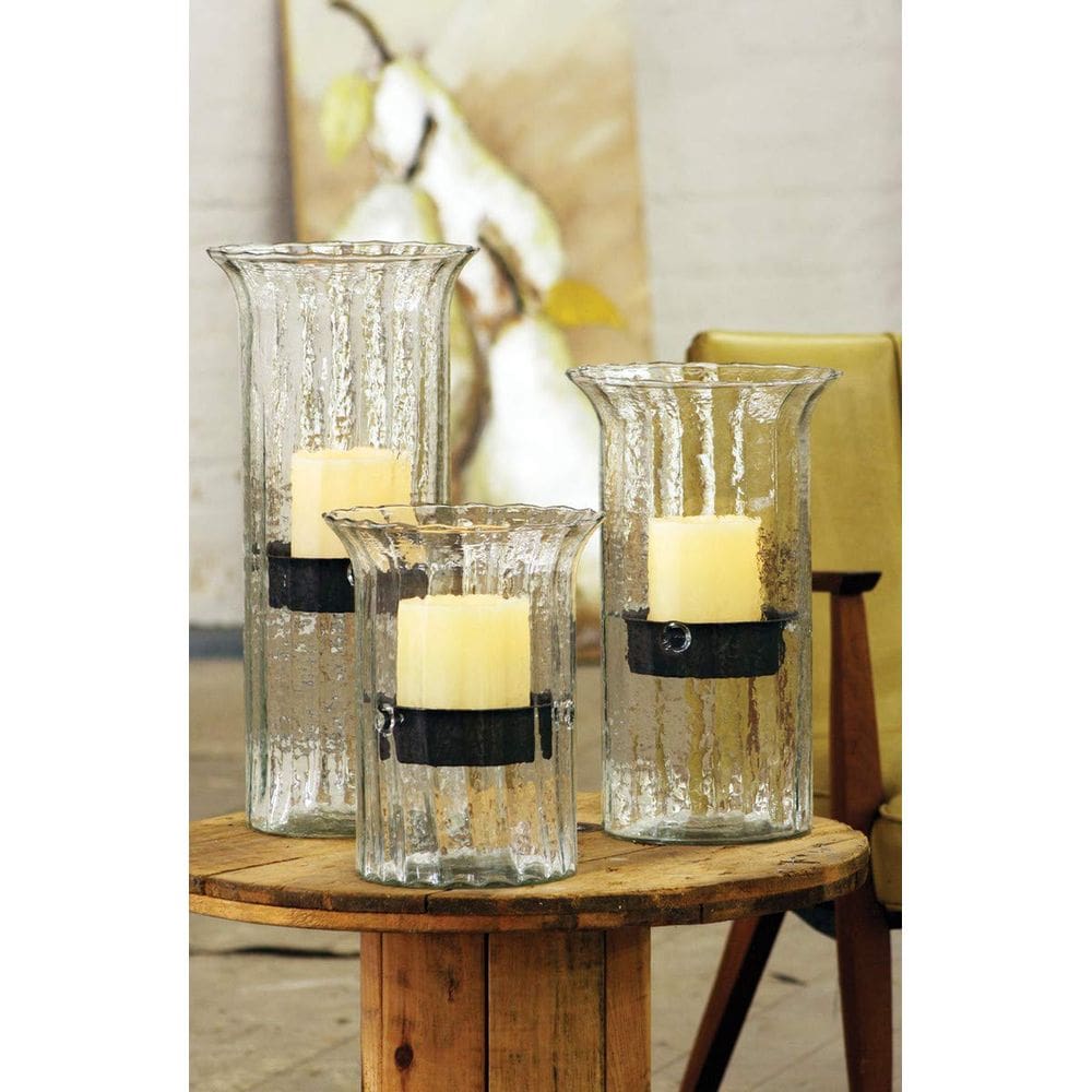 Castiçal KALALOU Cilindro de vidro estriado marrom grande