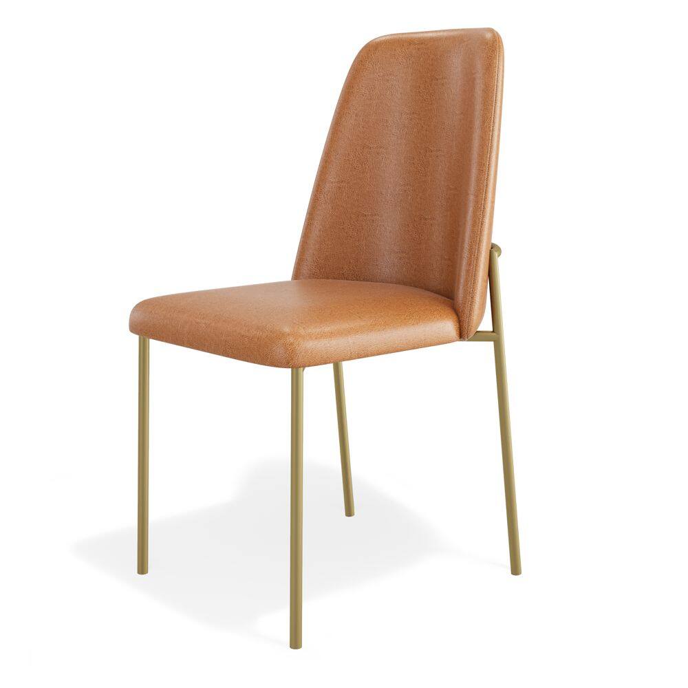 Cadeira Sala de Jantar Lior com Encosto Estofado Base Dourada Couríssimo Whisky - Abmaza