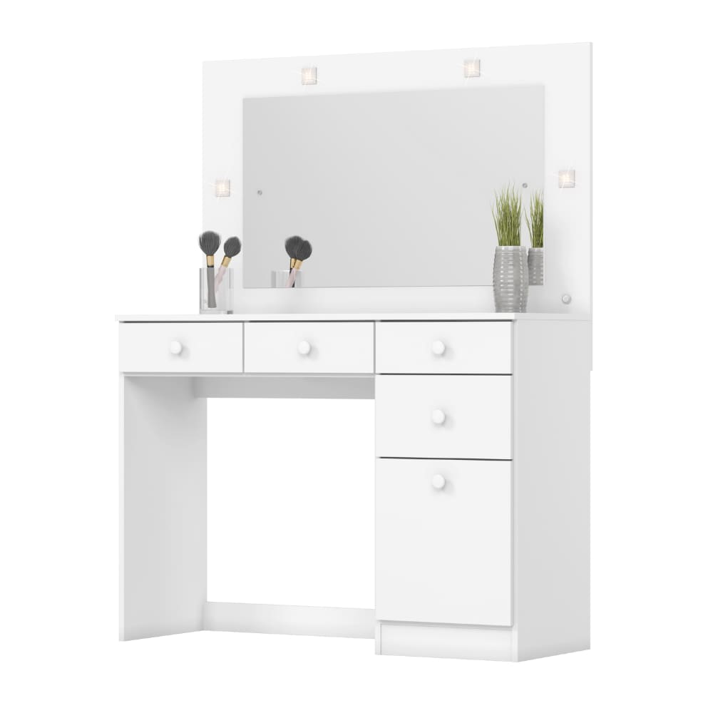 Penteadeira Camarim com Espelho LED 4 Gavetas 1 Porta Magnólia