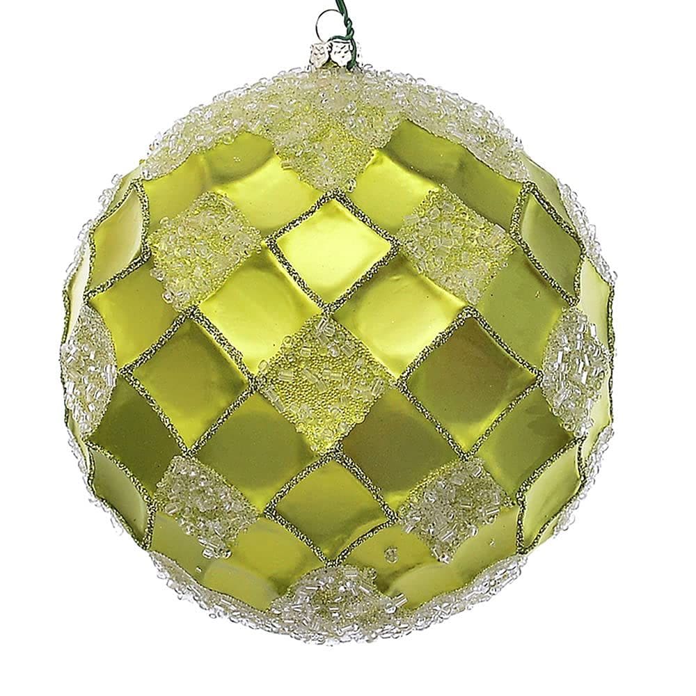 Enfeite suspenso Vickerman, bola de miçangas Lime Net de 12 cm, pacote com 3