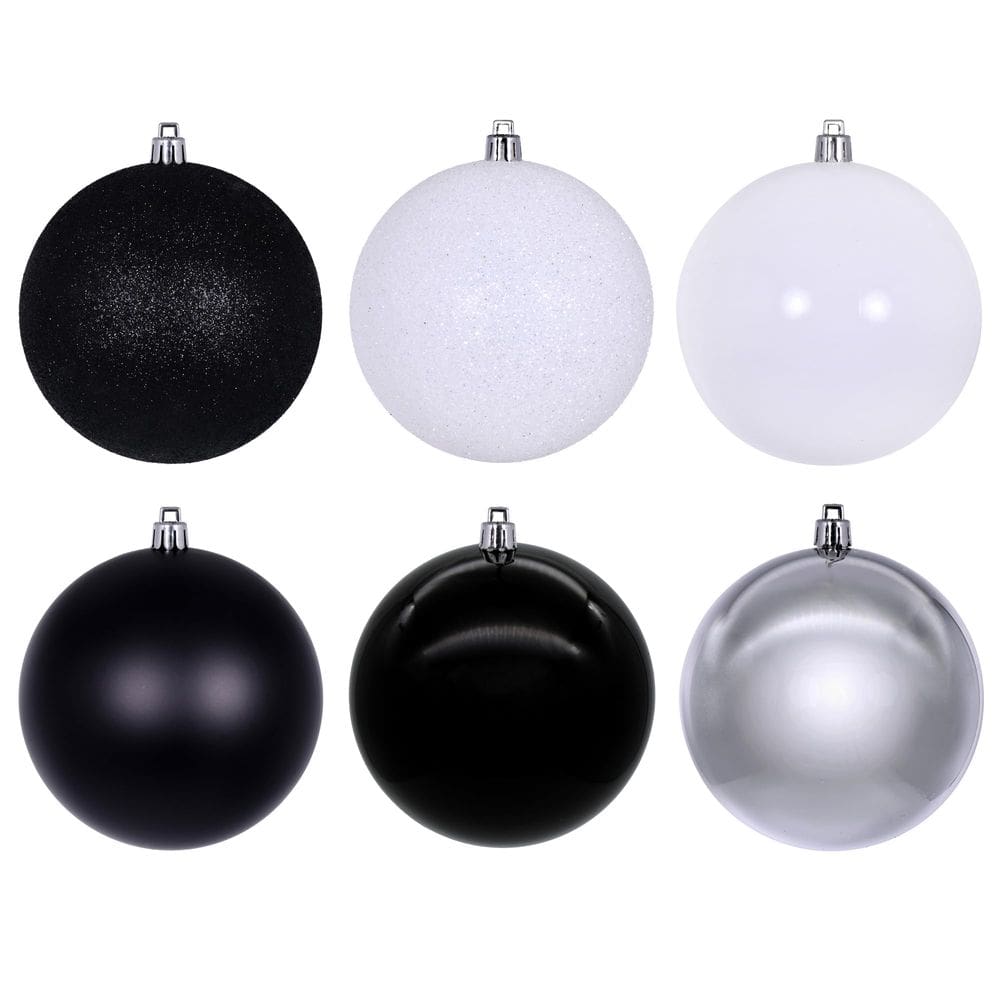 Conjunto de Adornos Vickerman de 4” en Negro, Blanco y Plata, 18 piezas