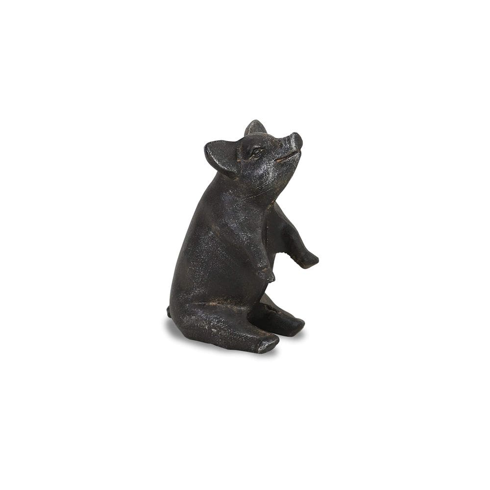 Estatueta Cheung`s Sitting Pig com decoração de mesa de ferro fundido preta