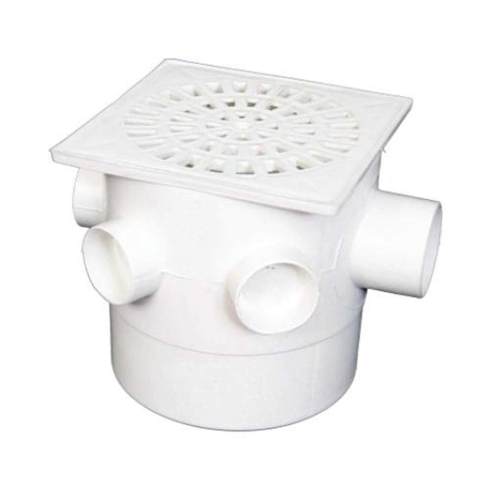 Caixa Sifonada Quadrada 150x150x50mm Pvc Branca - 3 Saídas - Grelha Quadrada - Sifão Pvc