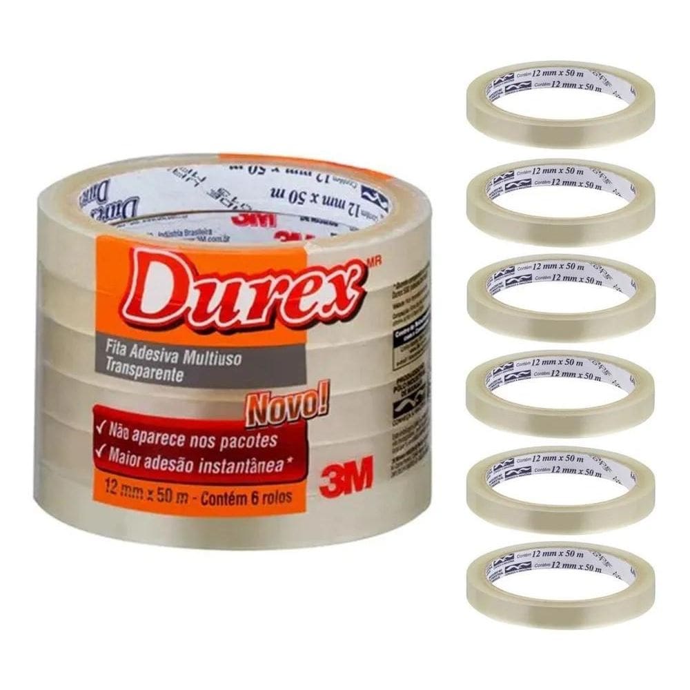 10X Fita Adesiva Durex Fino 12Mmx50M 3M 6Un Embalagem Prese