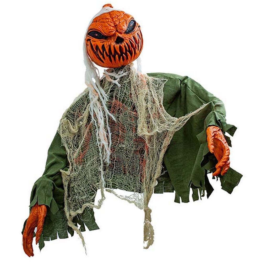 Monstro Abobora Zumbi Halloween Busto Sensor Presença Acende Olhos Grito Terror Som Barulho Festa Tematica Decoraçao
