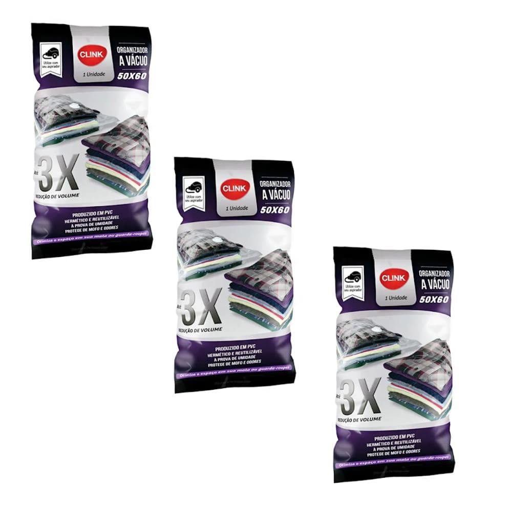 Kit 3 Sacos À Vácuo 50x60 Roupas Viagem Compacto C/ Bomba