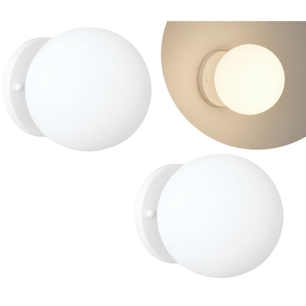 Kit 2 Arandelas Jabuticaba Branca 1 Globo De Vidro 15Cm.