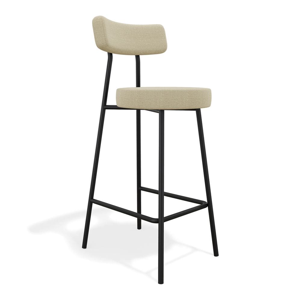 Banqueta Alta Cozinha Kobe Estofada com Encosto Linho Bege - Abmaza