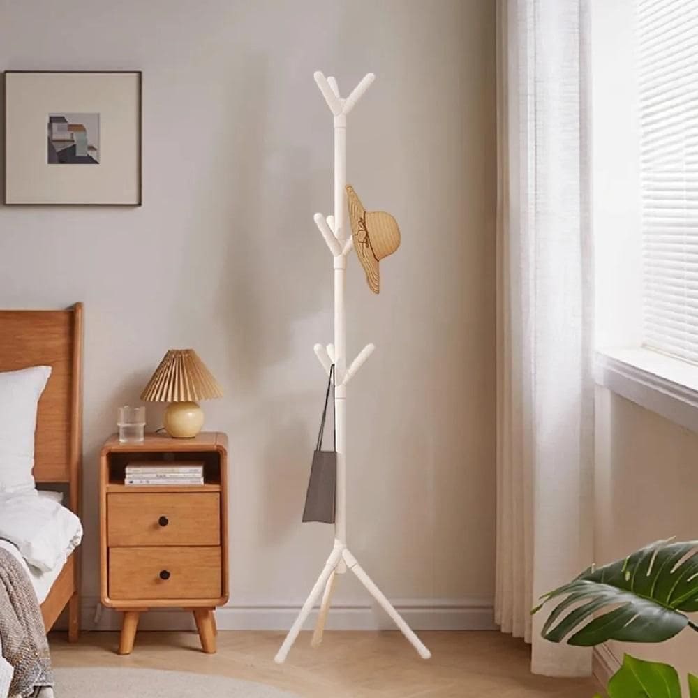 Cabideiro Chao 9 Ganchos Mancebo Organizador Portatil Arara Bolsa Pendura Guarda Roupa Casaco Chapeu Cor:branco