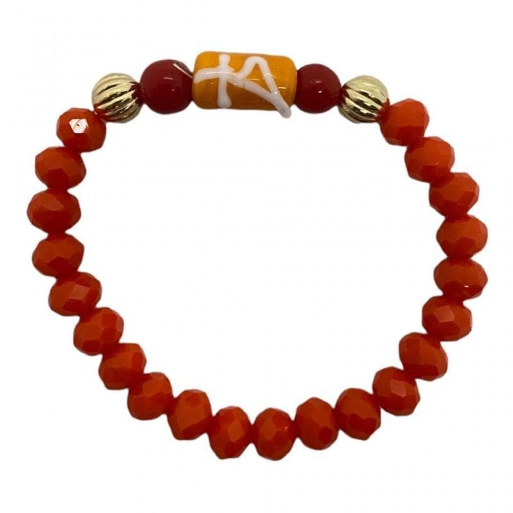 Pulseira Ewa Firma Cor Laranja Cristal E Silicone