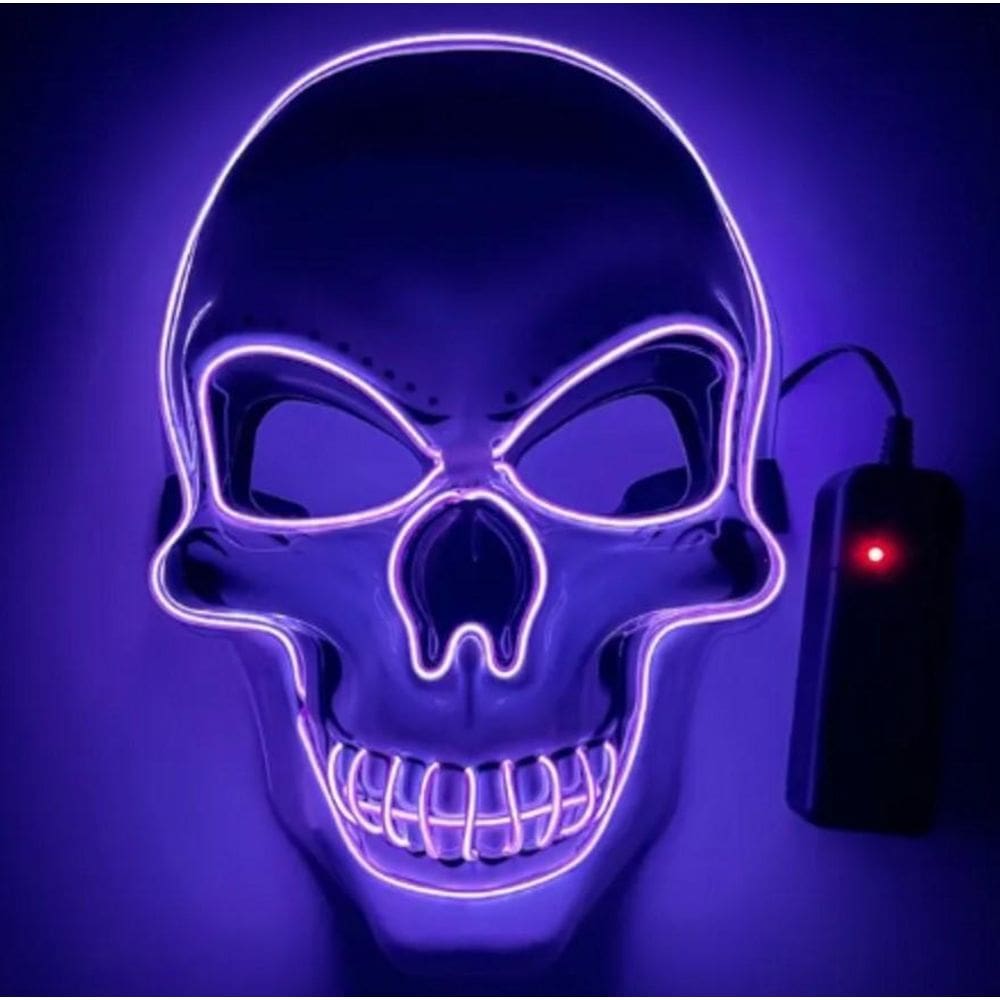 Máscara Led Neon Caveira Pisca Halloween Festa Rave - Roxo