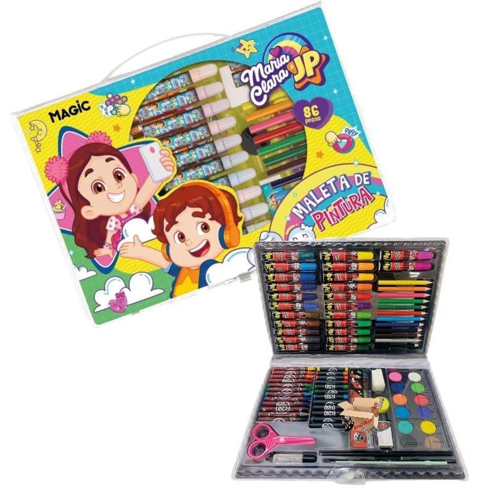 Kit Escolar Infantil Maleta Estojo Pintura Canetinhas 86 Pçs
