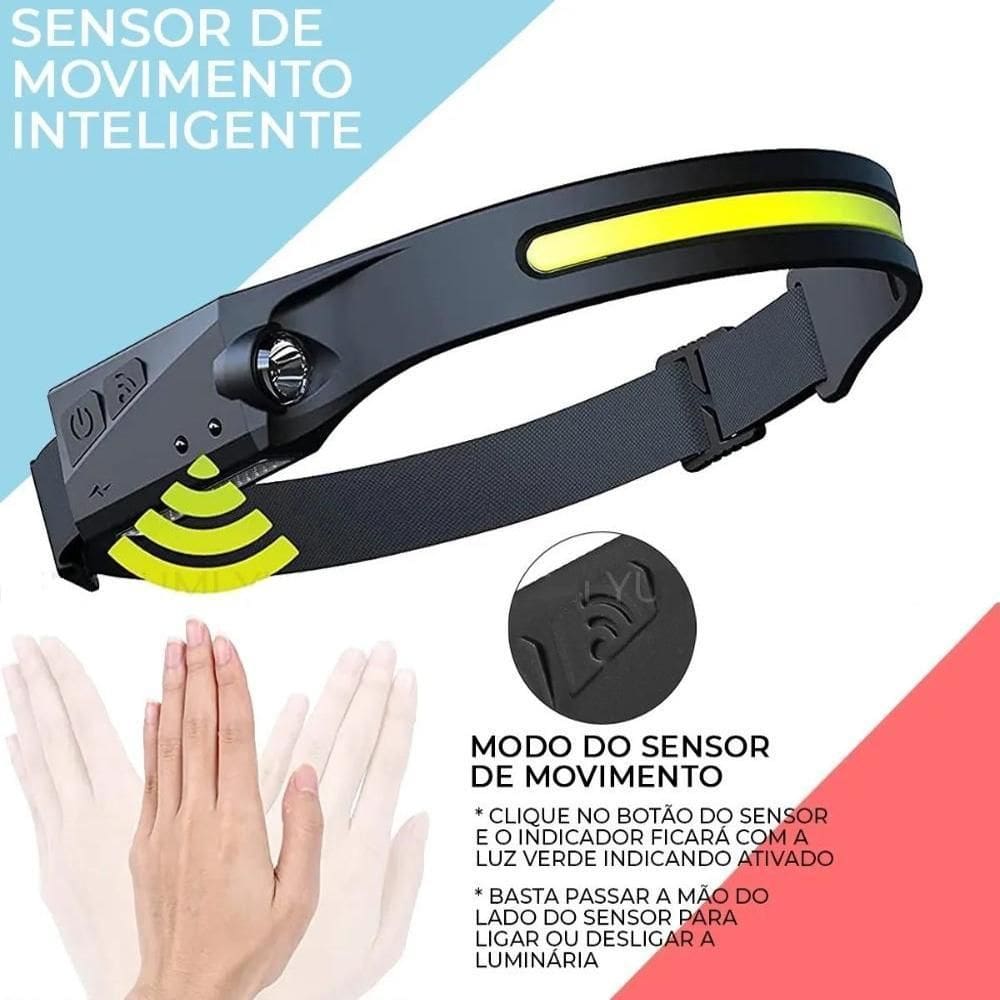 Lanterna Fita Led Cabeça Com Sensor de Movimento Liga Desliga - Camping Pesca Caça Bike
