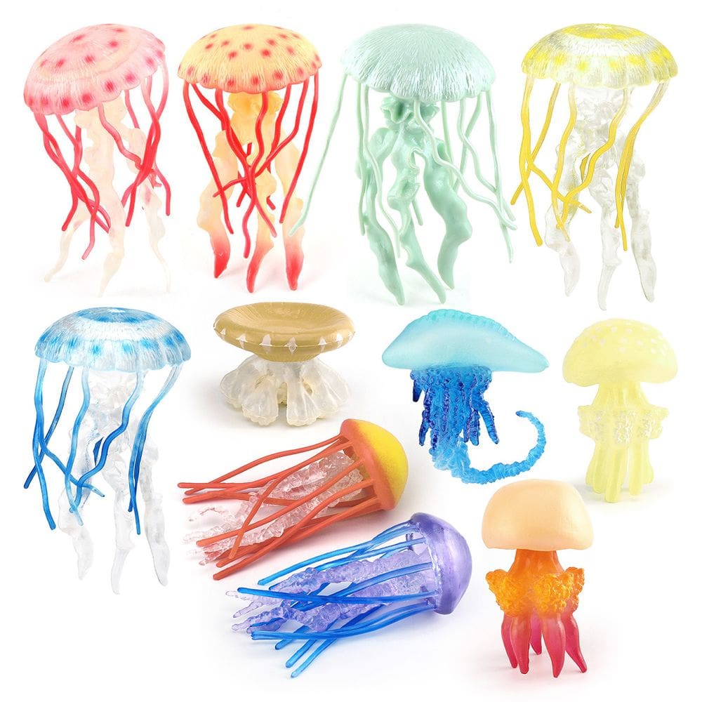 Conjunto de bonecos de medusa realista, 11 unidades de animais oceânicos de PVC