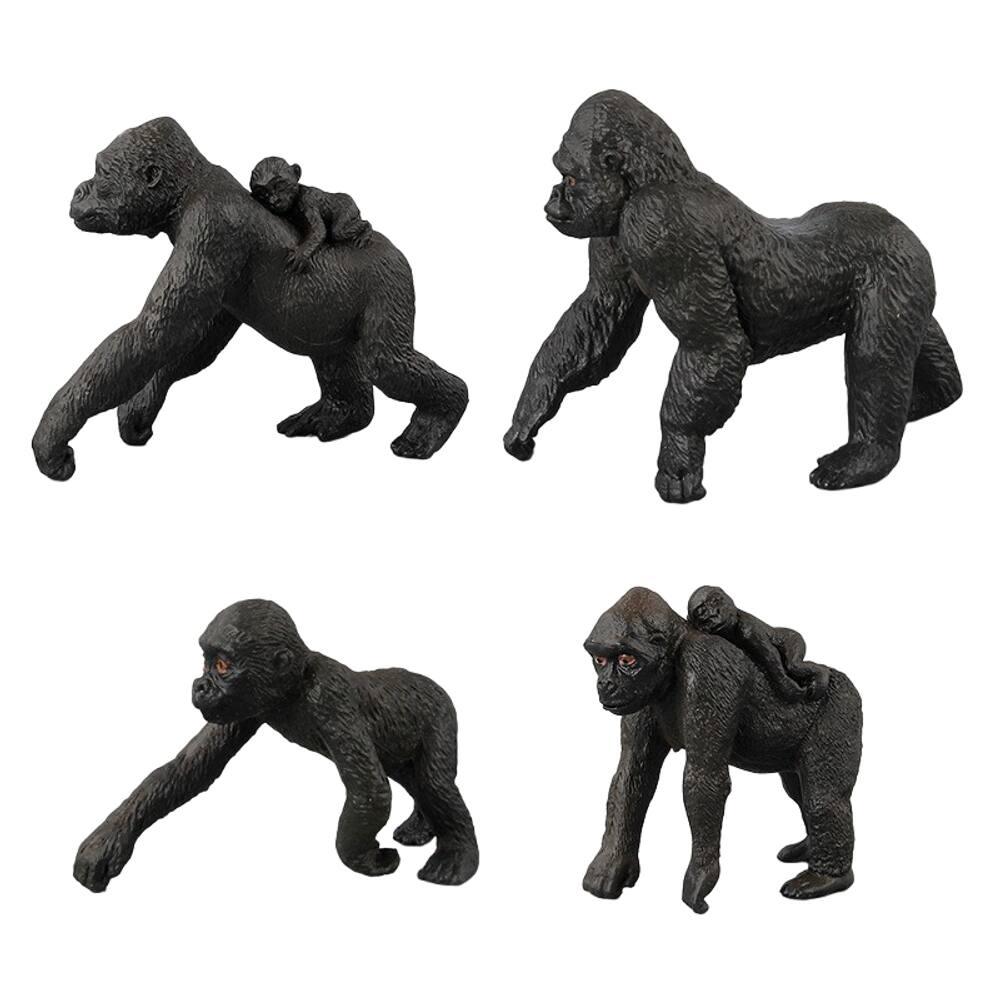 Conjunto de bonecos Realistic Gorilla PVC com bebê, 4 peças para crianças a partir de 3 anos