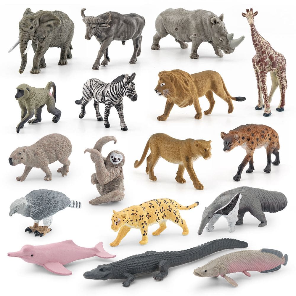 Conjunto de bonecos de animais selvagens Safari Animals, 17 unidades para crianças, PVC