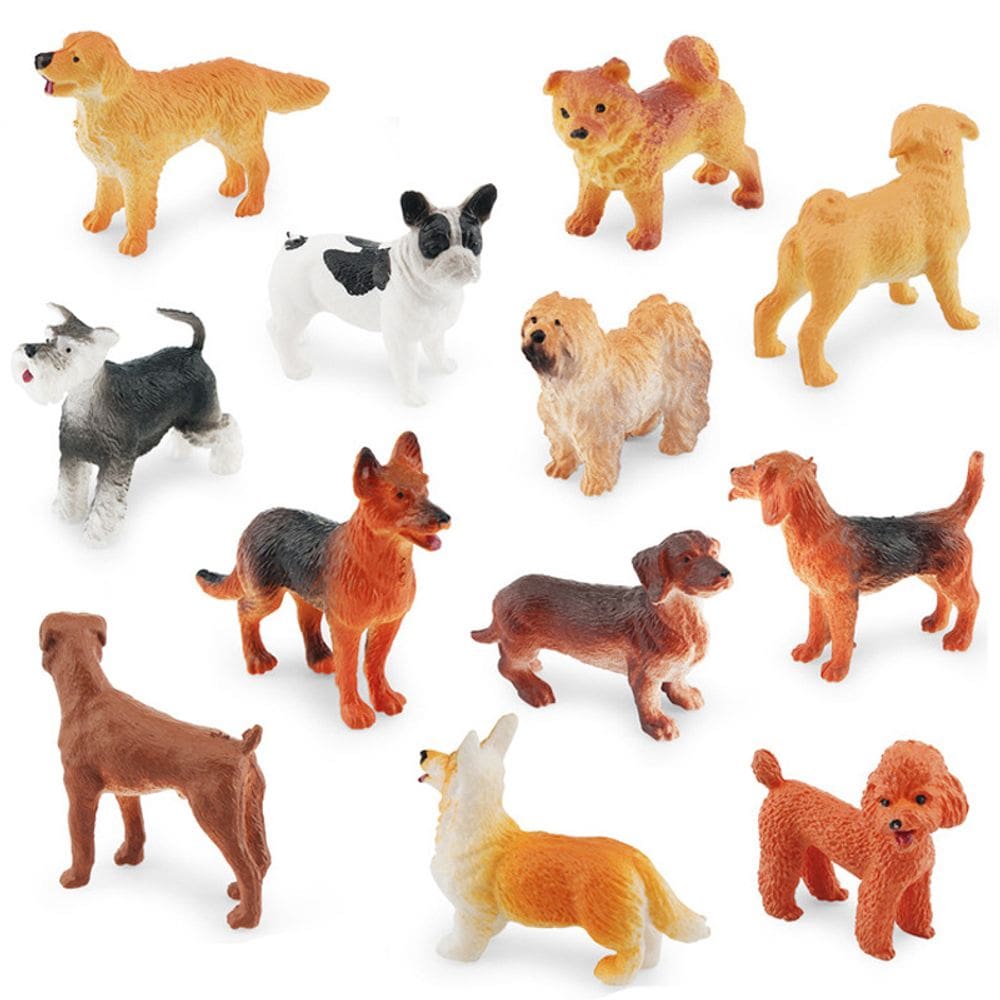 Conjunto de estatuetas de cães em miniatura, 12 unidades para cachorros de plástico realistas