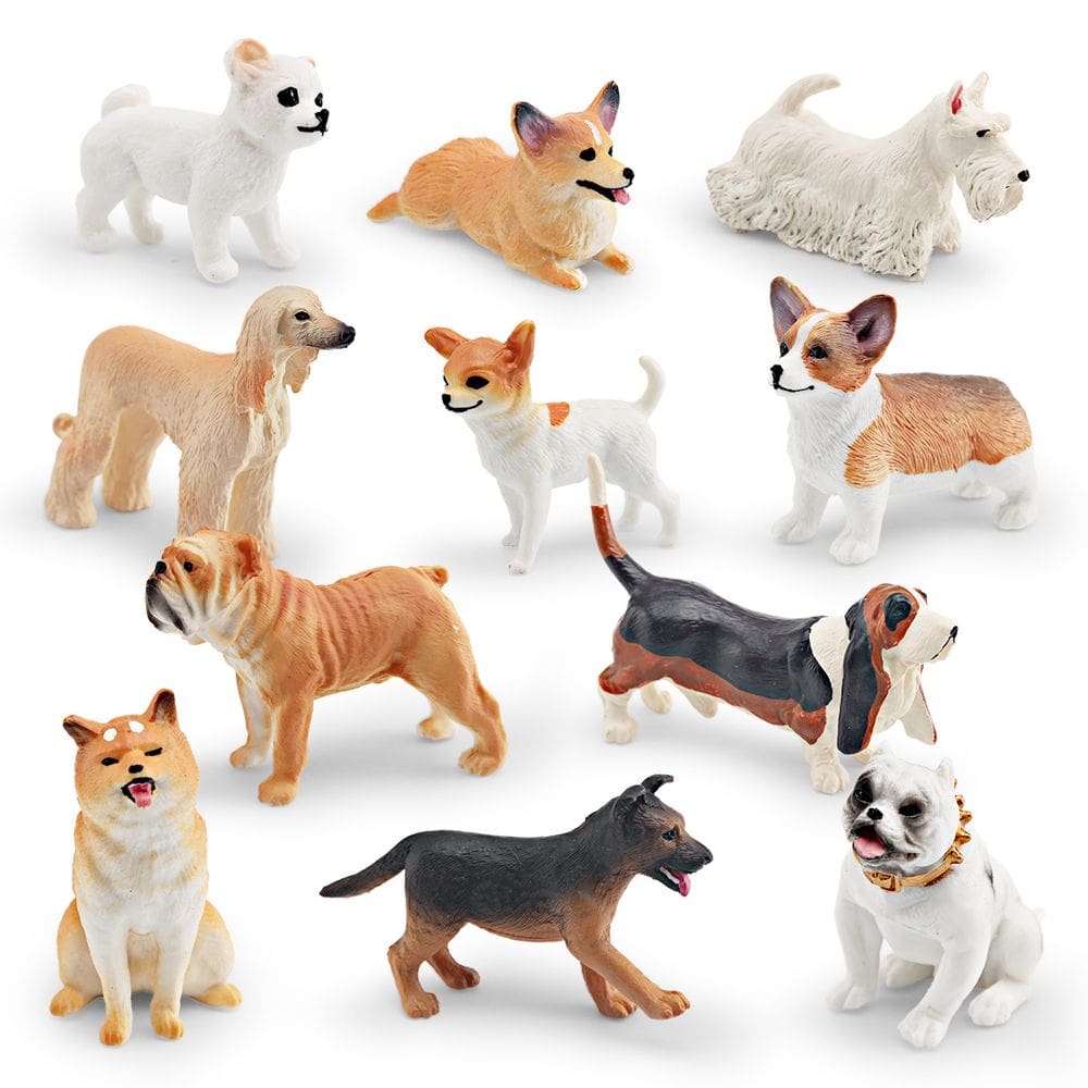 Conjunto de bonecos de cães em miniatura realistas de animais de PVC, 11 unidades