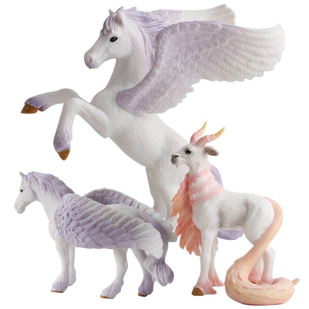 Conjunto de estatuetas Fantasy Unicorn e Pegasus, 3 peças, PVC, para crianças, 3 ou mais