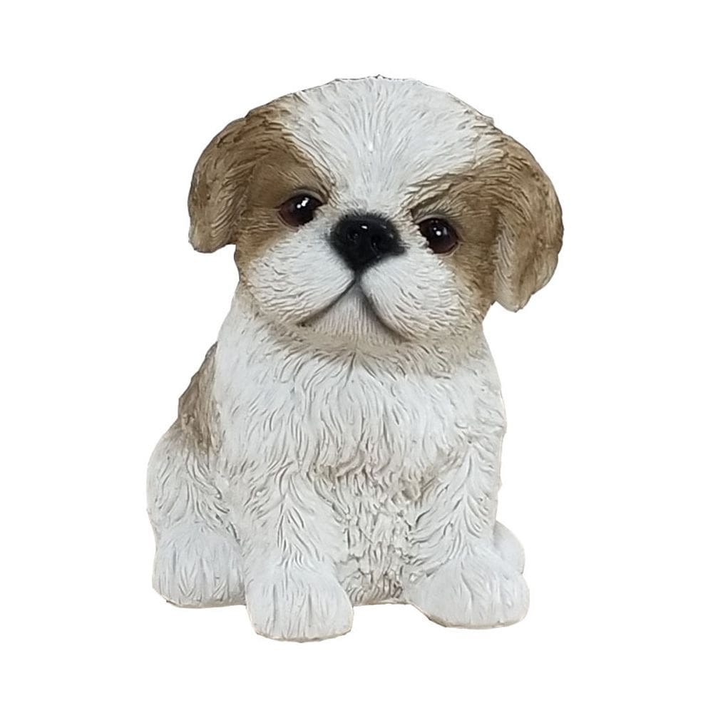 Estatueta realista com decoração de resina para cachorros Shih Tzu 13 cm