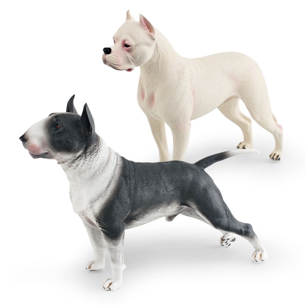 Estatuetas Bull Terrier e Dogo Argentino Dog PVC 7-22 cm, 2 unidades