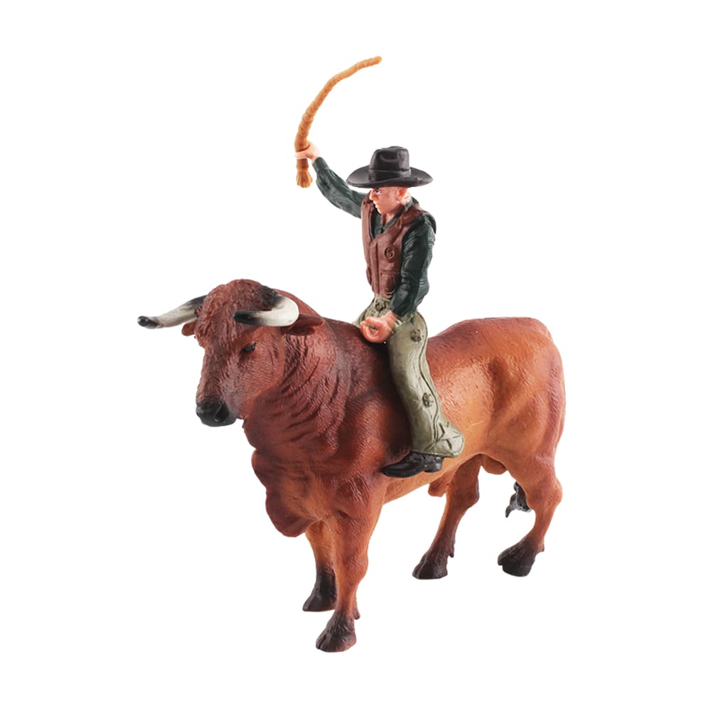 Conjunto de estatuetas Bull Rider com brinquedo realista de PVC Bull & Cowboy