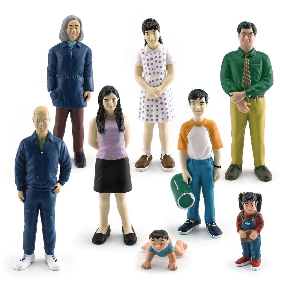 Conjunto de figuras de família em PVC, pais, avós, menino, menina, bebê