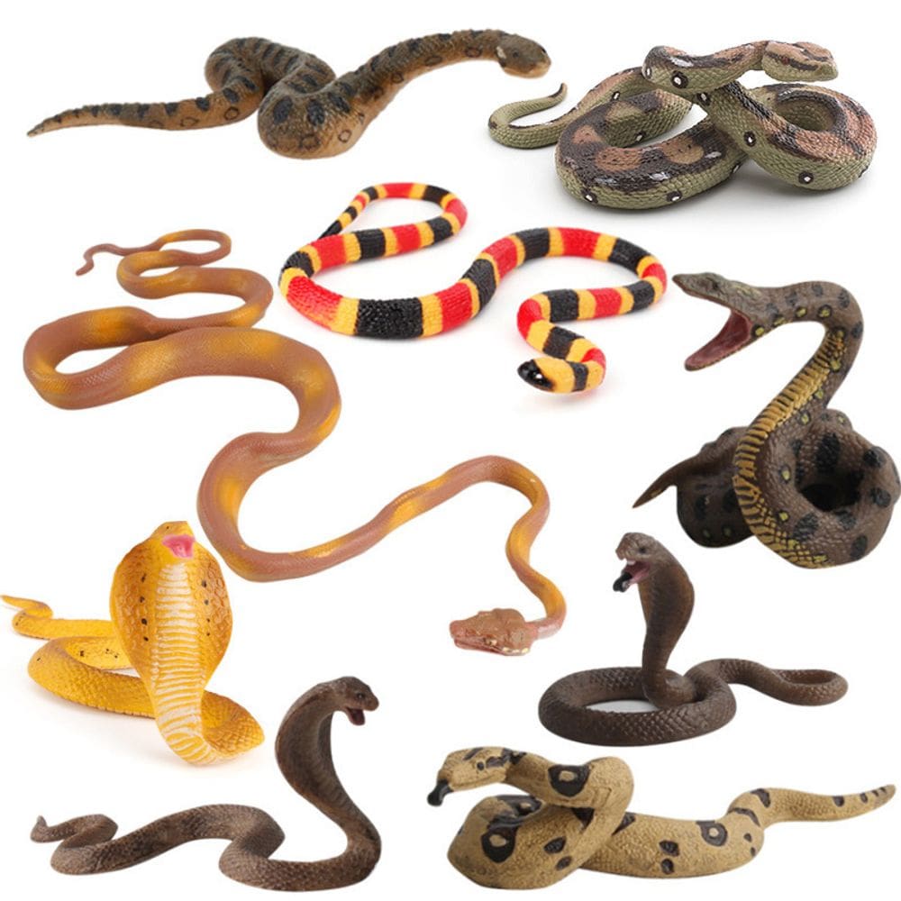 Conjunto de figuras de animais, 9 peças realistas de cobra, PVC, Cobra, Python