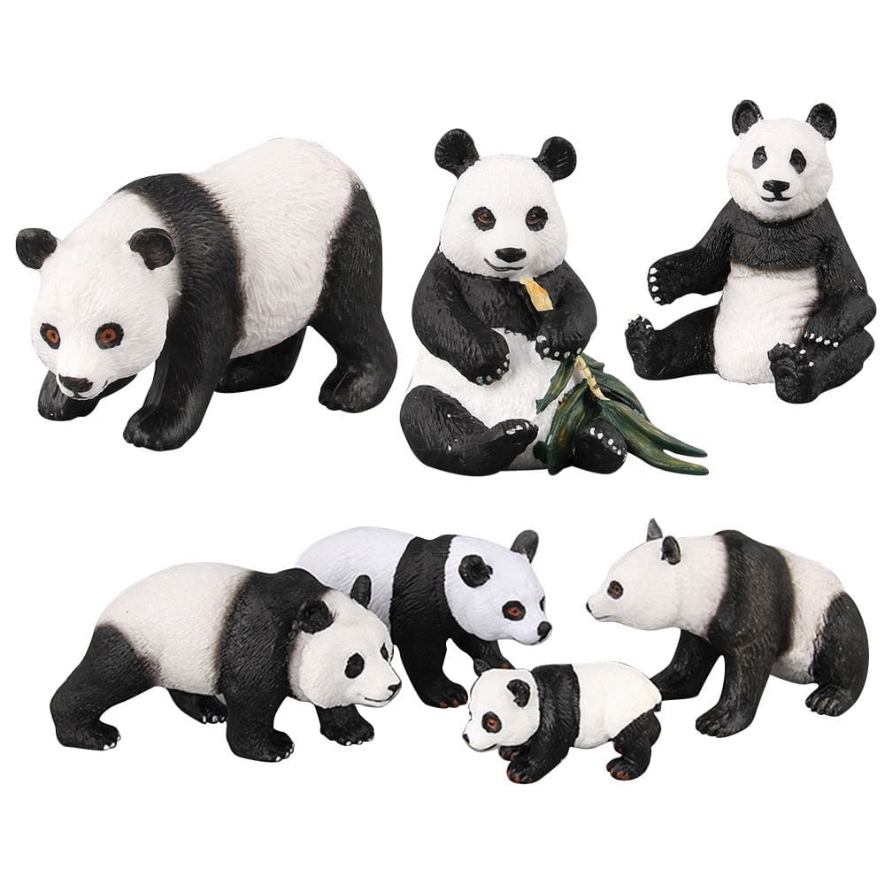 Conjunto realista de bonecos de panda para mãe e bebê, 7 peças de PVC para crianças