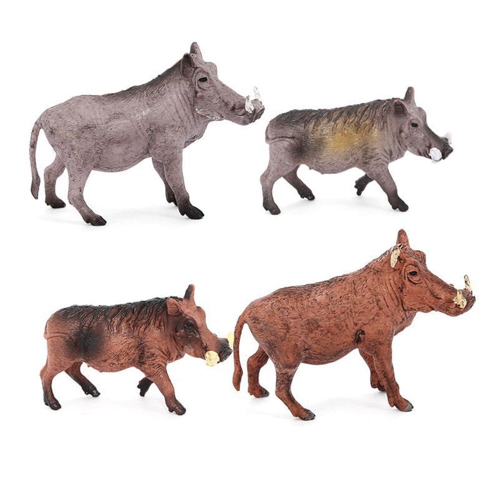 Conjunto de estatuetas Wild Boar African Warthog Desert 4 peças de PVC