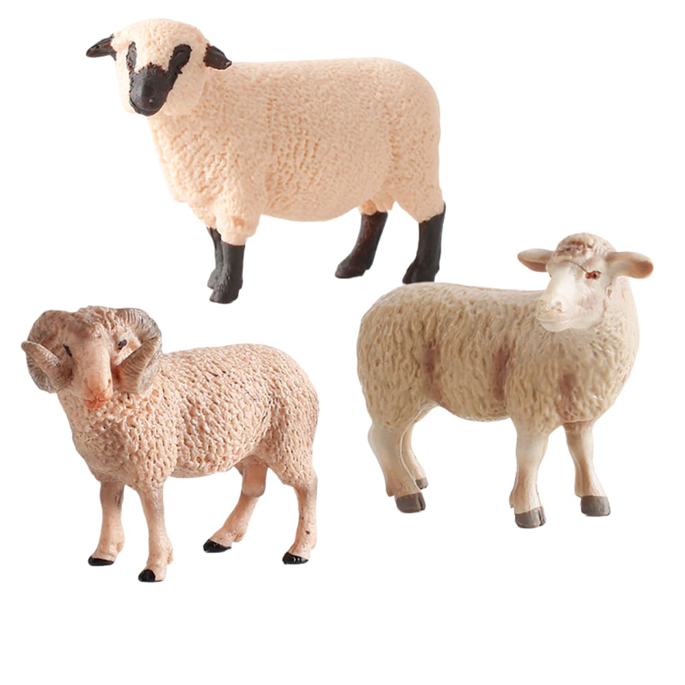 Conjunto de estatuetas realistas de ovelhas de 3 peças em PVC Farm Animal Kids