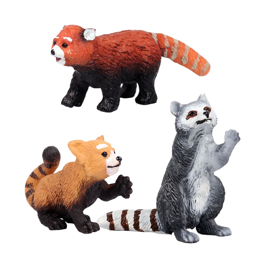 Conjunto de estatuetas de animais em miniatura, 3 peças - guaxinim, vermelho e panda