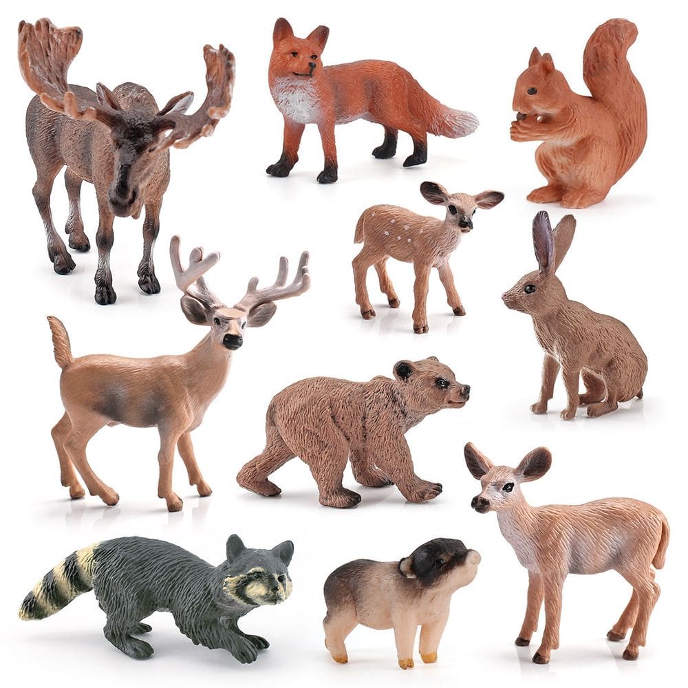 Conjunto de estatuetas de animais da floresta, 10 peças de bonecos de PVC para crianças