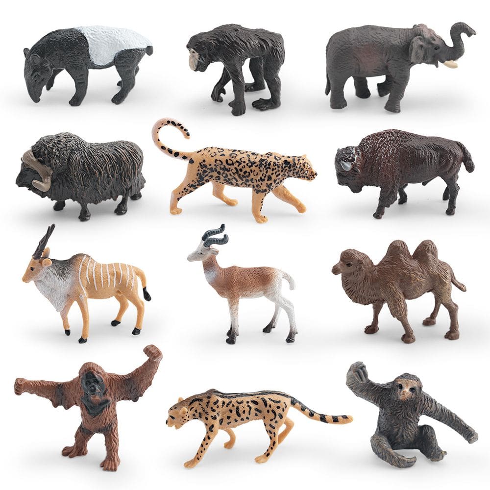 Conjunto de estatuetas de animais selvagens, 12 peças de PVC com elefante asiático para crianças