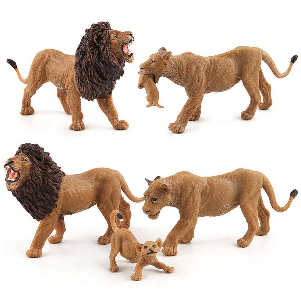 Conjunto de bonecos Lion Family, 4 peças, animais realistas, PVC, crianças