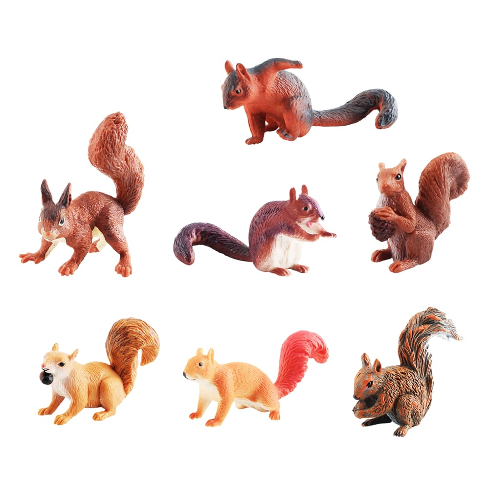 Conjunto de bonecos de esquilo em miniatura em PVC selvagem, 7 unidades para crianças a partir de 3 anos