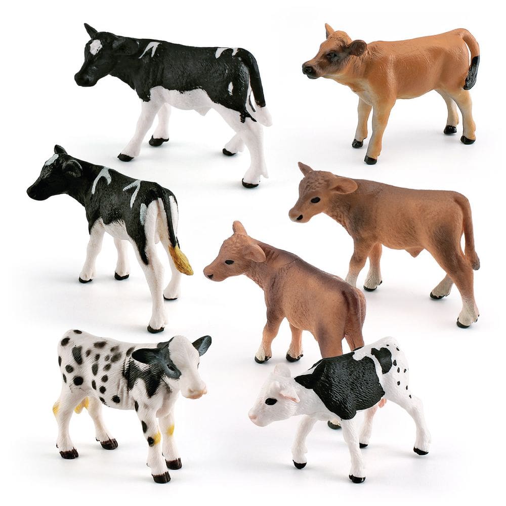 Conjunto de estatuetas de vaca, 7 peças de brinquedo realista de PVC para animais de fazenda para crianças