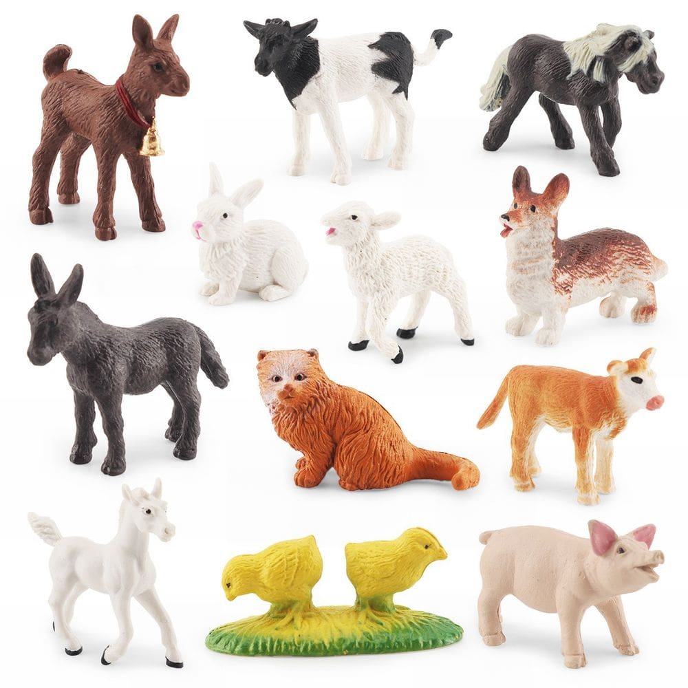 Conjunto de bonecos de animais de fazenda em miniatura, 12 unidades de PVC para crianças