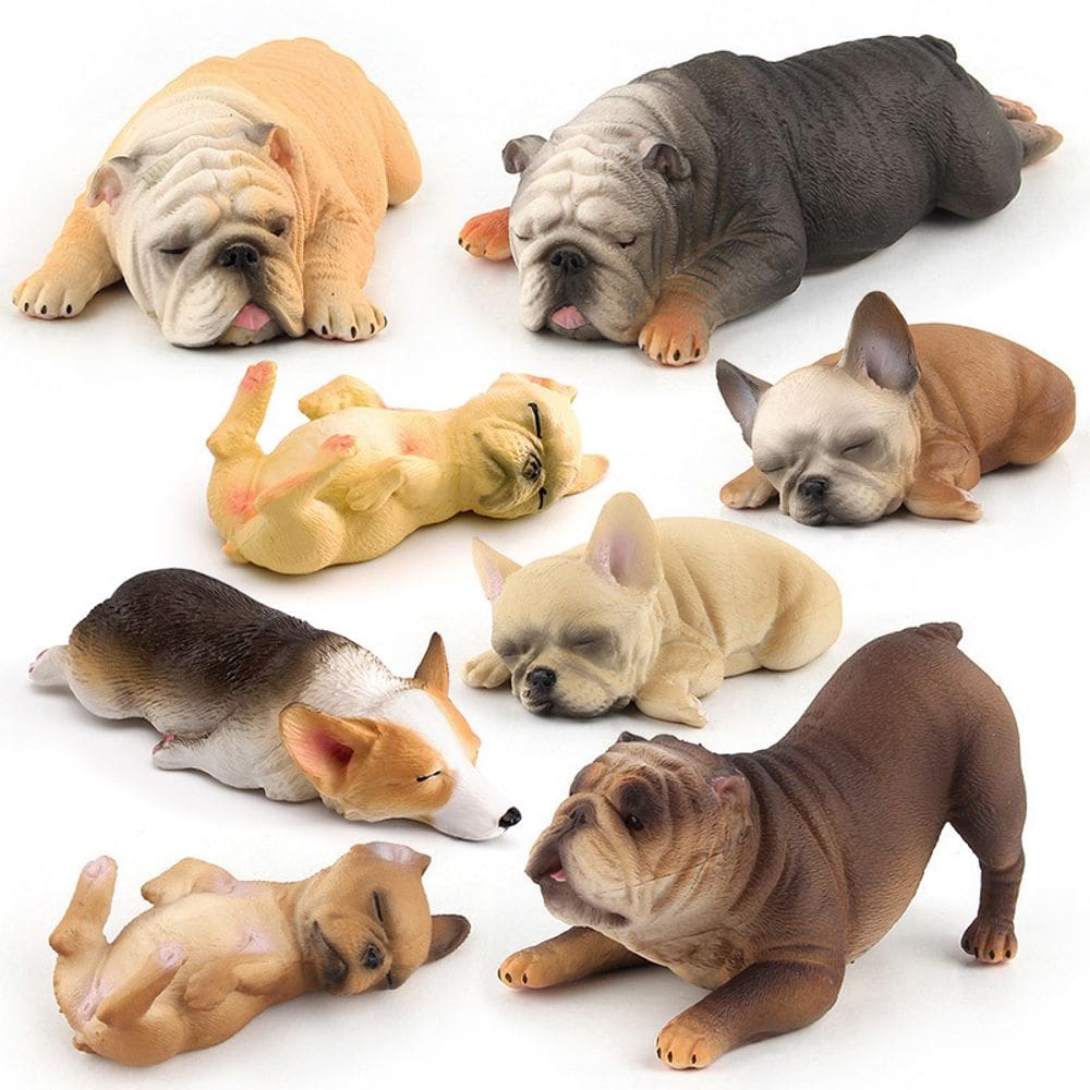 Conjunto de estatuetas Sleeping Dog, 7 peças, decoração infantil realista em PVC