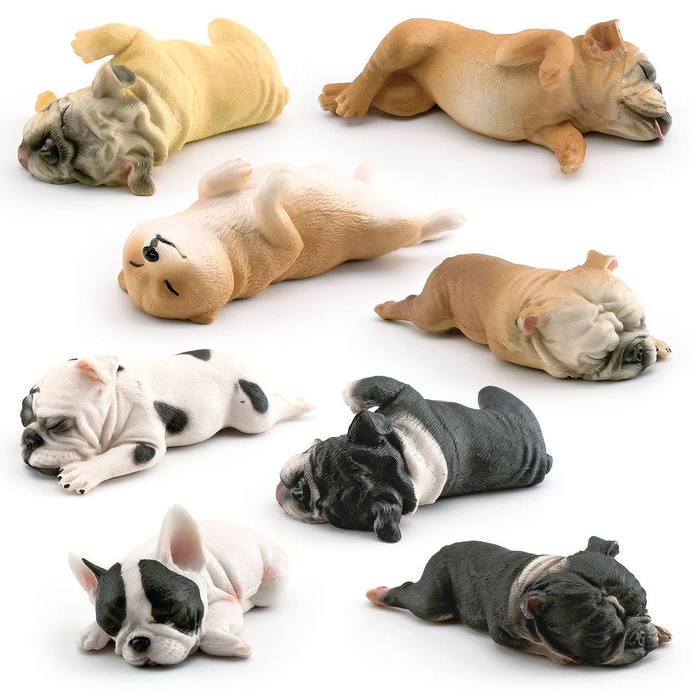 Conjunto de estatuetas Realistic Sleeping Dog, 8 peças de buldogue francês Shiba Inu