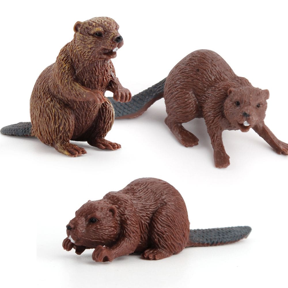 Conjunto de bonecos Beaver, 3 peças, modelos realistas de animais em PVC