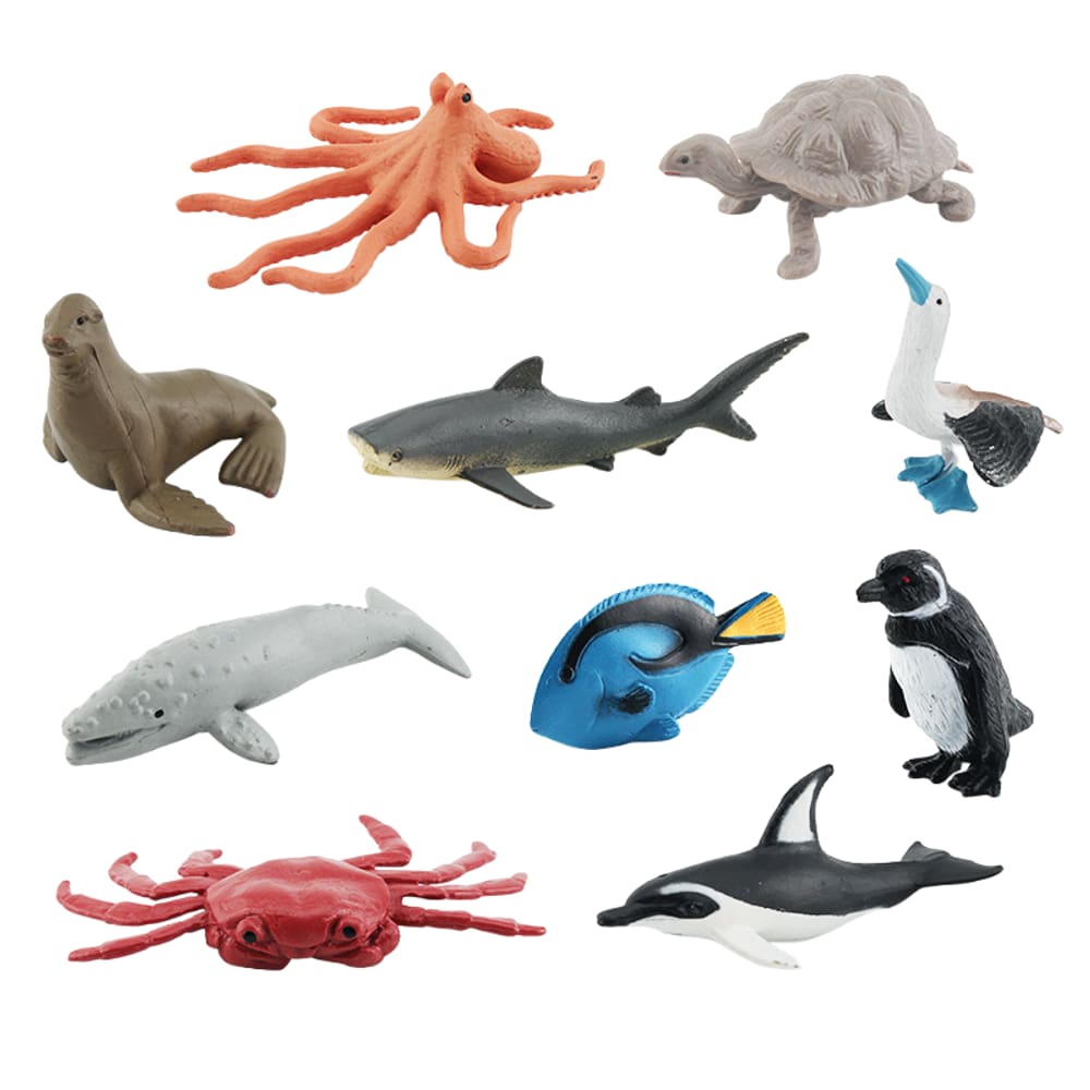 Mini conjunto de bonecos de animais oceânicos, 10 unidades - PVC realista
