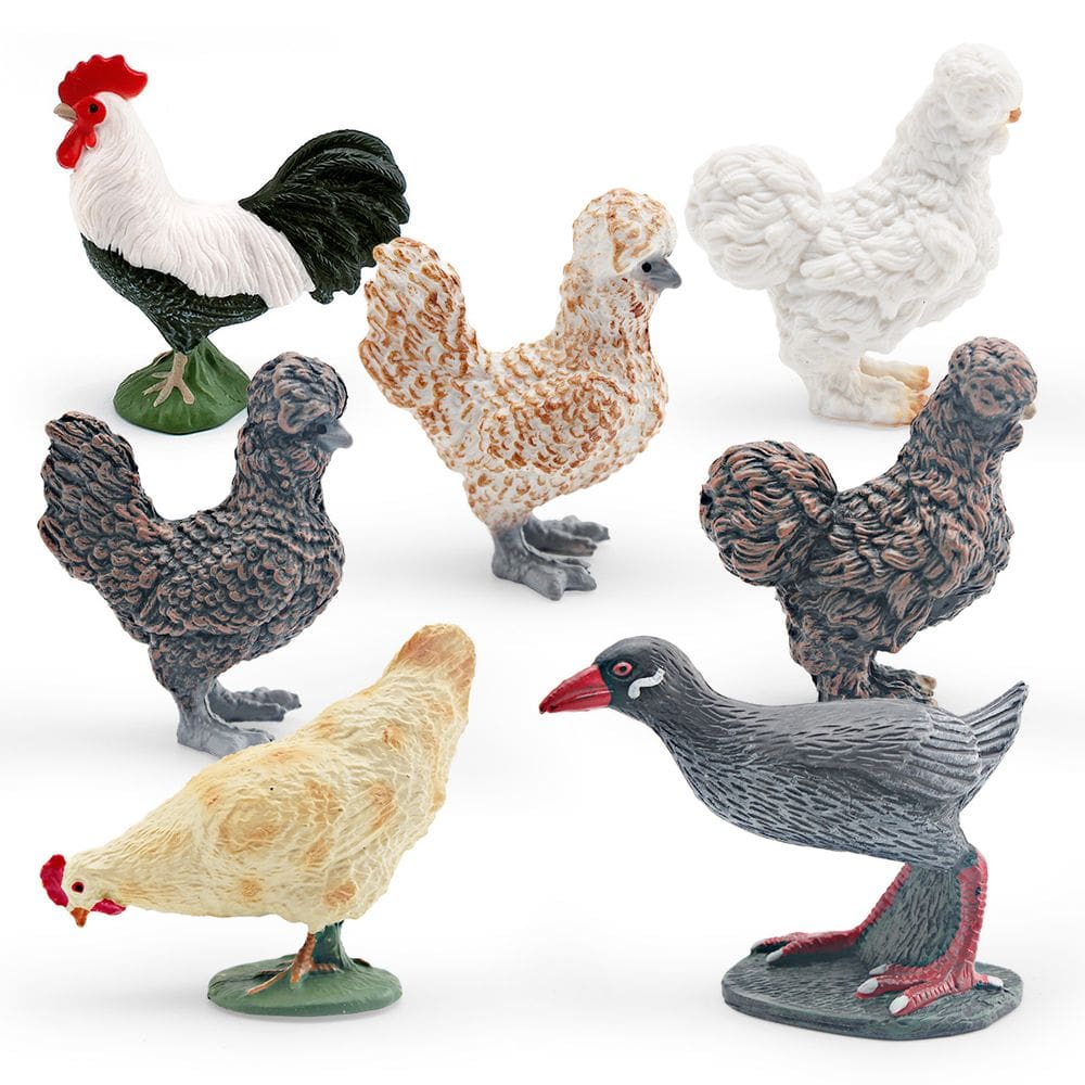 Conjunto de bonecos de frango em miniatura de animais de fazenda, 7 unidades para crianças