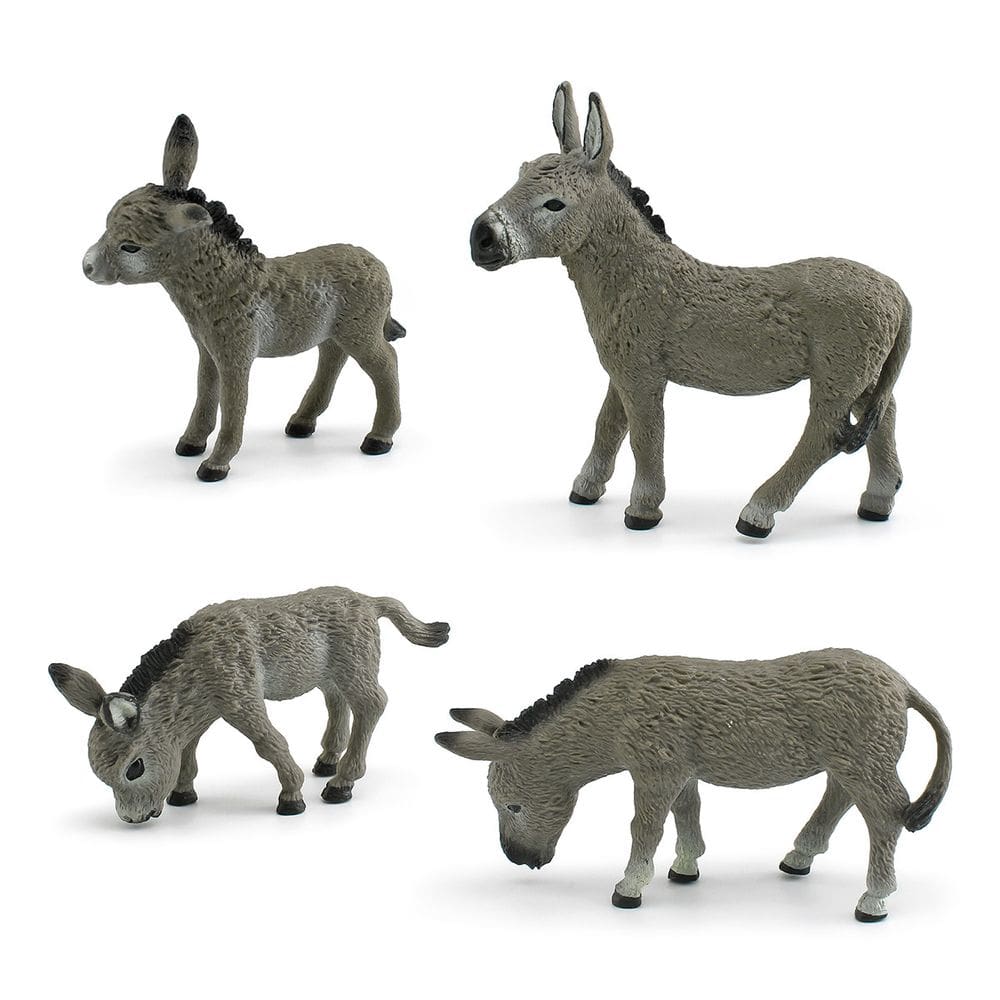 Conjunto de estatuetas Realistic Donkey PVC Farm Animal, 4 unidades para crianças