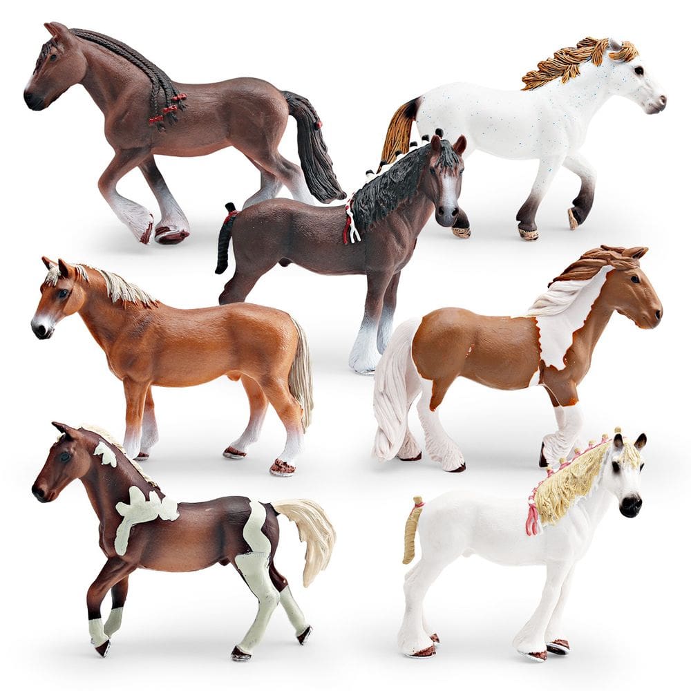 Conjunto de estatuetas de cavalos realistas de PVC, 7 unidades para crianças a partir de 3 anos