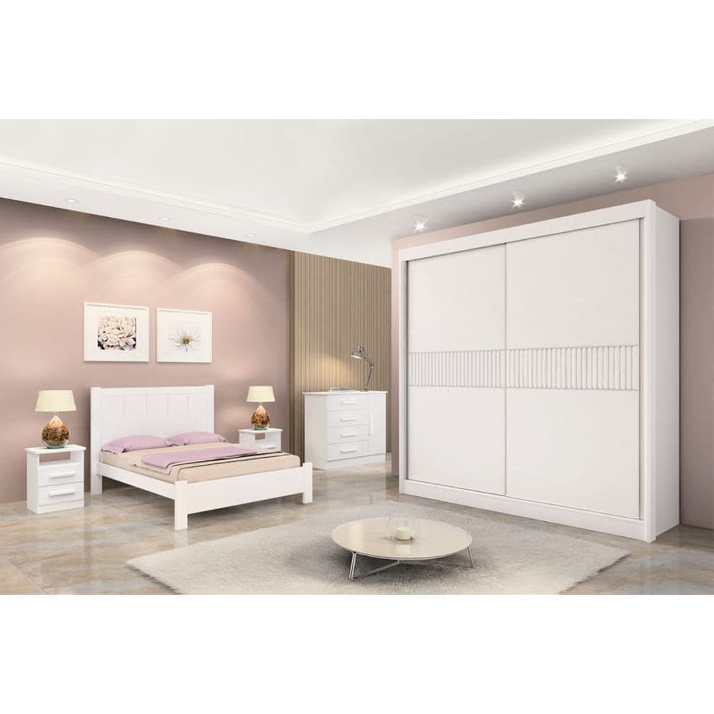 Guarda Roupa Casal 2 Porta 6 Gav Cancun Ripado-Branco D`Doro
