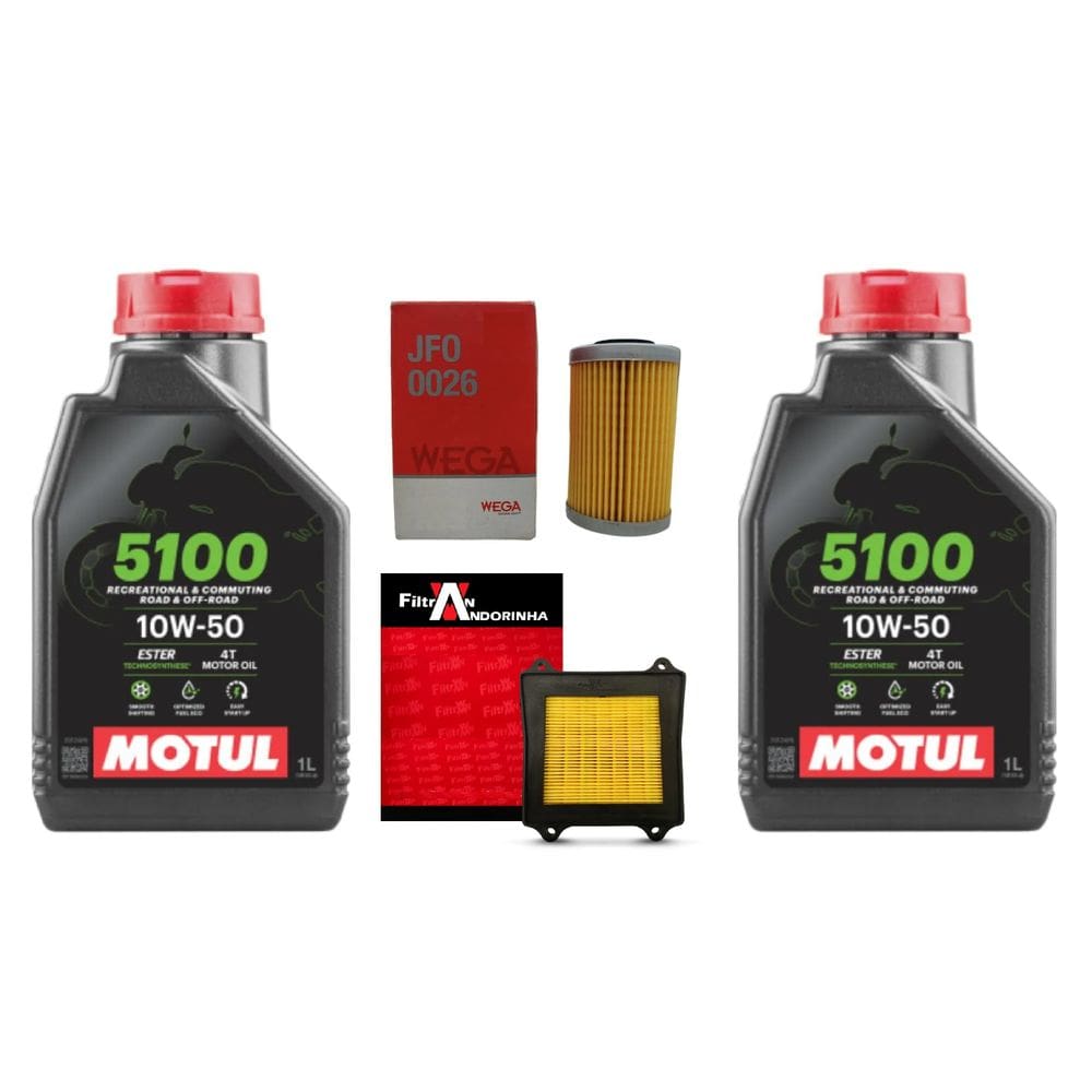 Kit Revisao Manutenção 2 Óleo Motul Semi Sintético 5100 10W50 4T + Filtro Ar Filtran + Filtro Oleo Wega Da Bajaj Dominar