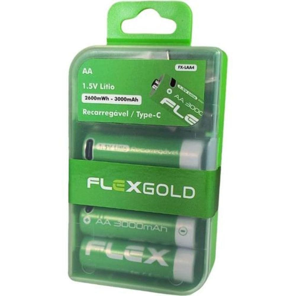 Pilha Recarregável Aa 1.5v 3000mah (c-4 Pilhas) Flex